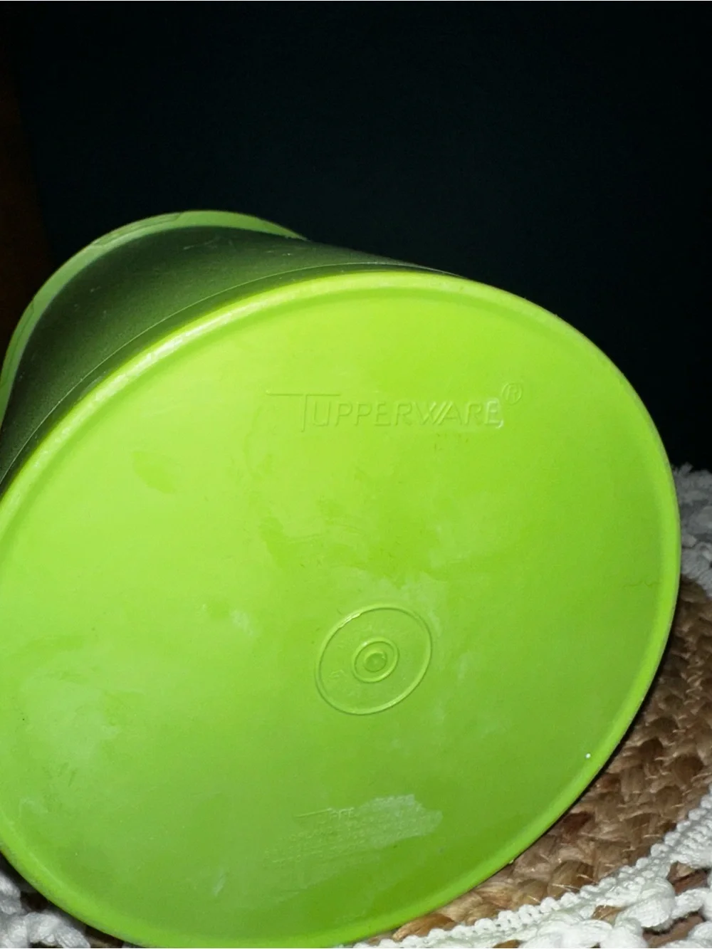 VTG-Tupperware Bright Lime Green Stackable Canisters with Decorative White Motif